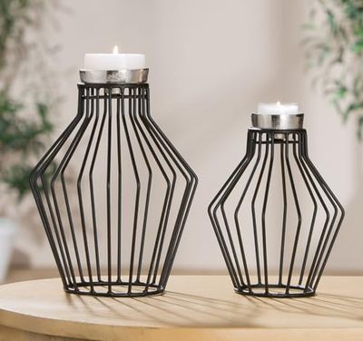 Pack of 4 Tealight candle holder, Aluminum, black, PU 4, L. 13 cm, W. 13 cm, H. 18 cm