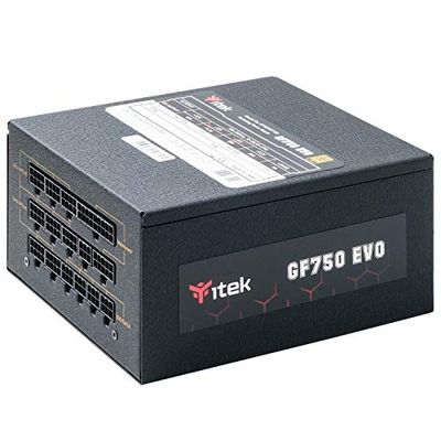 Itek Voeding voor PC GF750 EVO - 750 W, HDB Hydraulische Dynamic Bearing Ventilator 12 mm, Actieve PFC-bescherming, Efficiëntiecertificering 80 Plus Gold, Semi Modulair, Free Plug