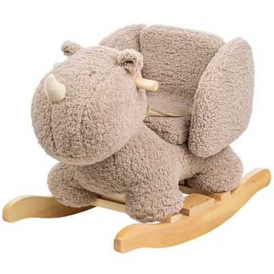 Nattou Animal balancín de suave tela de peluche, Animal balancín rinoceronte, Incluye cinturón de seguridad, Alegre balanceo hacia adelante y hacia atrás, Aprox.60 cm, Lapidou, Poliéster/madera,Taupe