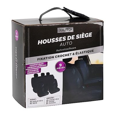 TURBOCAR - Protective car seat cover - quality black and grey cover - 9 pieces - includes: 2 front passenger seats + 5 headrest + 2 rear seats (1 backrest 1/3 2/3 + 1 seat)
