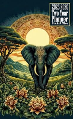 2025-2026 Two Year Planner Pocket Size: Elephant animal themed Cover 2 Page Spreads With Monthly Calendar Grids 24 Months Organizer