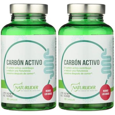 Naturlider - Carbón Activo Vegetal - Reduce los Gases que se Producen en las Digestiones Pesadas - 90 caps (Paquete de 2)