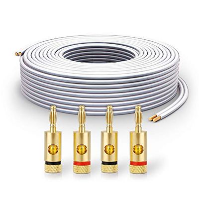 PureLink Câble d'enceinte SP061-010 2x2,5 mm² (99,9% de cuivre OFC, Fil toronné de 0,20 mm) Câble d'enceinte Hi-FI, 10 m, Blanc, Jeu Comprenant 4 fiches Bananes