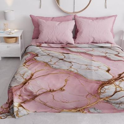 PETTI Artigiani Italiani - Couvre-lit 1 Place (160x260 cm) Printemps Été, Parure de Lit Légère Simple, Draps de Lit Une Personne, Marbre Rose, 100% Fabriqué en Italie