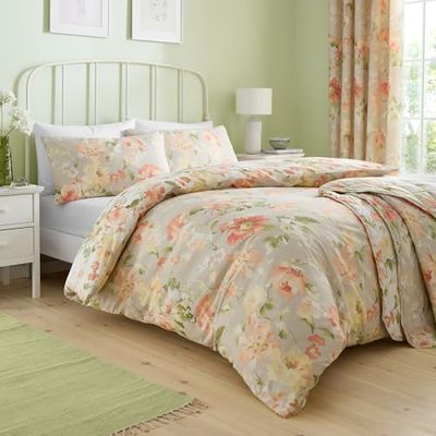 Dreams & Drapes - Heritage Florette Duvet Cover - King Bedding Size (230 x 220cm) - 2 Pillowcases - Premium PolyCotton - Floral Duvet Cover in Natural - Natural Bedding with Flowers