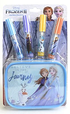 Disney Frozen Lip Gloss & Pouch Set - Set de Maquillage pour Filles - Pochette Cadeau Reine des Neiges - Kit de Gloss en 4 Teintes Différentes pour Filles - Cadeaux Reine des Neiges pour Enfants