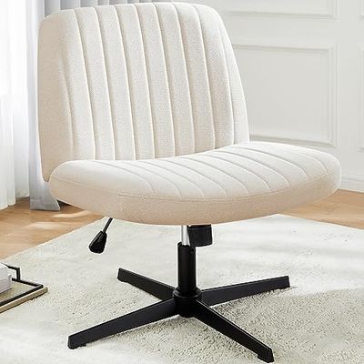 DUMOS Cross Legged Bureaustoel, Armloze Brede Bureaustoel Geen Wielen, Modern Home Office Bureau Stoel Draaibare Verstelbare Stof IJdelheid Stoel