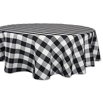 DII Buffalo Check Collection, toalha de mesa clássica de quinta, 70 polegadas, redondo, branco e preto