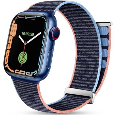 Mastten Sport Loop Band Compatibel met Apple Watch 38mm 40mm 41mm, Ademend Nylon klittenband Heren Dames Band, Verstelbare GevlochtenVervangende Band voor iWatch Serie SE 7 6 5 4 3 2 1, Marine Blauw