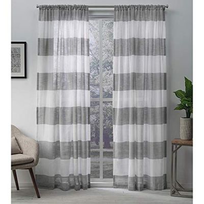 Exclusive Home Darma Linen Sheer Rod Pocket Window Curtain Panel Pair, 54 x 84, Black Pearl, conjunto de 2 par, cortinas de cor (54 x 84 polegadas), tecido, pérola preta, W 50" x L 84" (2 painéis). ,
