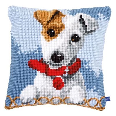 Vervaco Ponto cruz kit almofada decorativa Jack Russell artesanato adultos decoração bordar kit iniciantes completo DIY bordado criativo presente ca. 40 x 40 cm Cross Stitch Embroidery
