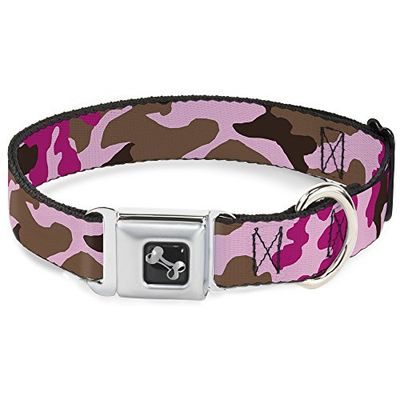 Buckle Down Collare per Cani con Fibbia per Cintura di Sicurezza, Rosa Mimetico, Larghezza 3,8 cm, Adatto per Collo da 40,6 a 58,4 cm, Taglia M