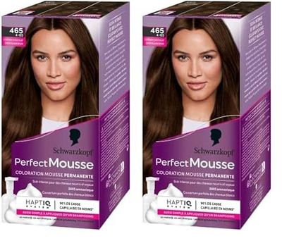 Schwarzkopf - Perfect Mousse - Coloration Cheveux - Mousse Permanente sans Ammoniaque - Masque Soin 96% d'ingrédients d'origine naturelle - Châtain Chocolat 465, 1 Unité (Lot de 2)