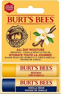 Burt's Bees Lip Balm Multipack, Lip Balm Value Set, Includes Beeswax with Peppermint & Vitamin E and Vanilla Bean, 2x4.25g
