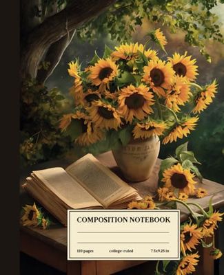 Composition Notebook College Ruled: Sunflower-Themed Writing Journal on Rustic Wooden Table: Ideal for Creative Writing, Journaling, and Daily Planning, with a Floral Touch