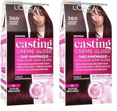 L’ORÉAL PARIS - Coloration Cheveux Semi-Permanente Ton sur Ton - Couleur Soin Gloss - Sans Ammoniaque - Casting Crème Gloss - Nuance : Cerise Noire (3.60) (Lot de 2)