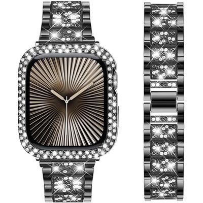 DEALELE Band Compatibel met iWatch 40mm 44mm, Bling Diamant Rhinestone Metal Armband met Beschermende Hoesje Case Vervanging voor Apple Watch Series 6/5 / 4 / SE Women Men, 40mm, Zwart