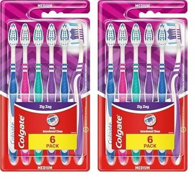 Colgate Zig Zag Toothbrush with Cross bristles to Reach deep Between Teeth 6pack (Pack of 2)