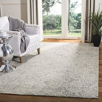 Safavieh - Alfombra contemporánea para Sala de Estar, Comedor, Dormitorio - Abstract Collection, Alfombra de Pelo Corto, Marfil y Verde, 152 x 229 cm