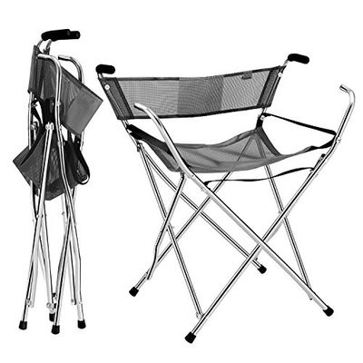 Frehsore Walking Stick plegable asiento de caña para mujeres/hombres 135 kg con Heavy Duty - Walker Chair Banco de viaje Taburete de viaje 2 mango con 4 patas (versión Plus)