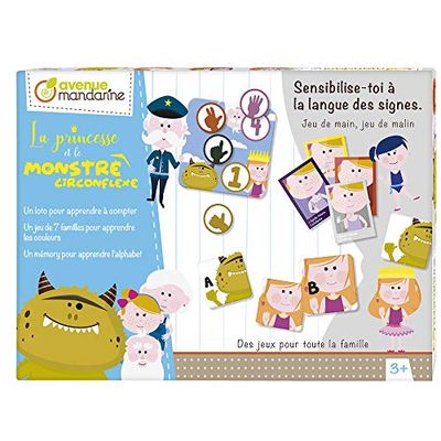 Avenue Mandarine JS001C – een box van prinses en het zirkoniastenmonster, bestaande uit een Lotto 5 vellen + 20 chips, een spel van 7 gezinnen, 49 kaarten en een memo 52 kaarten