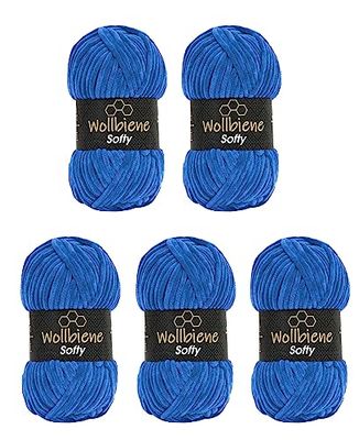 Wollbiene Softy - Super Bulky - Lot de 5 pelotes de laine à tricoter et crochet - 100 g - 500 g au total - Chenille - Pour crochet - Bleu cerulean 38
