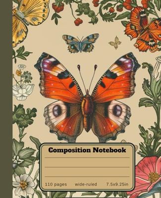 Composition Notebook Wide Ruled: Butterfly Vintage Botanical Illustration Aesthetic For School, College, Office, Work