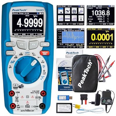 PeakTech 3440 - Multímetro digital Rms com 4.0 Bluetooth e ecrã gráfico, 50000 contas, portátil profissional, Tuv / Gs, alcance automático medidor de tensão, testador de continuidade - Cat III 1000 V