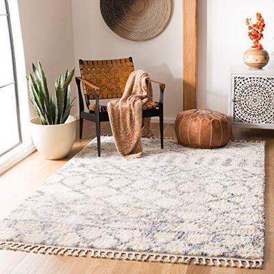 Safavieh Lina Tapis à Franges en polypropylène tissé Crème/Gris 120 x 180 cm