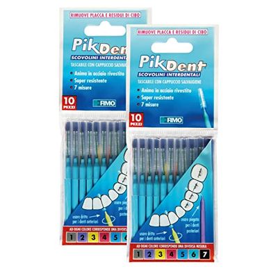 Brossettes interdentaires Pikdent - Noyau en acier revêtu et poils en Tynex - Taille 5 Bleu ciel 0,8 Mm Semi-conique - 20 Brossettes