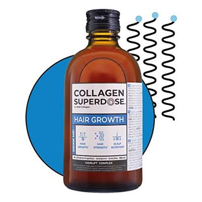 COLLAGEN SUPERDOSE BY GOLD COLLAGEN Hair Growth - Biotin Hair Growth Marine Collagen Supplements for Women & Men with Vitamin C, Hyaluronic Acid and Natural Keratin Hair Treatment, Skin, Nails, 300 ml
