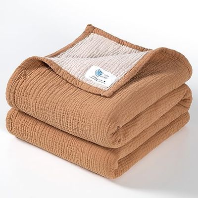 Lulu moon Mousseline Baby Deken - Katoenen Quilt Dekens voor Peuters - Omkeerbare Kwekerij Wieg Deken voor Baby Jongens en Meisjes 47"x47" (Karamel)