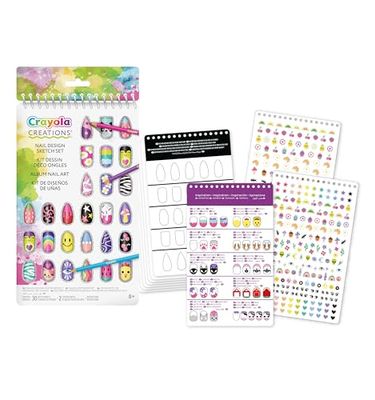 CRAYOLA Creations - Nail Art Álbum, Set de dibujo con pegatinas para crear bocetos de nail art, 04-1275