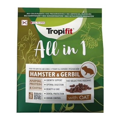 All in 1 Hamster & Gerbil 500 g - Voer voor Hamsters en Gerbils. Compleet geëxtrudeerd voer, op basis van granen en zaden, met dierlijke eiwitten en chitine
