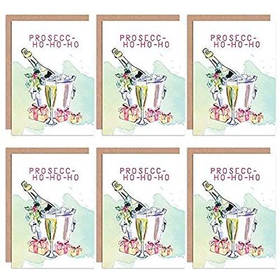 Wee Blue Coo Christmas Cards x6 Prosecco Funny Booze Tipsy Coo Set Xmas Cards