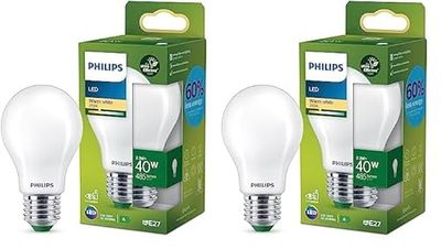 Philips ampoule LED Ultra Efficient Classe A, 40W, culot E27, Blanc chaud 2700K, dépolie, verre (Lot de 2)