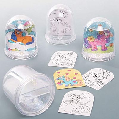 Baker Ross AT316 Unicorn Sneeuwbol Kits-Pack van 4, kleur in sneeuwbollen voor kinderen kunst en knutselactiviteiten, geschenken, feestartikelen of beloningen, diverse