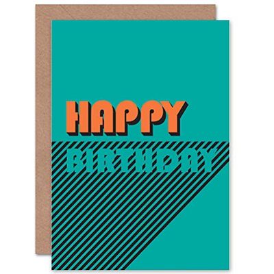 Wee Blue Coo BIRTHDAY HAPPY RETRO CONTRAST LINES GREEN ART GREETINGS GREETING CARD
