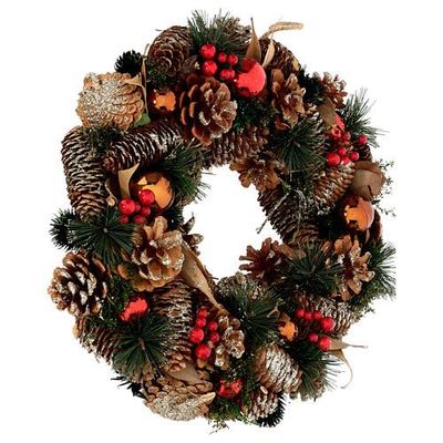 Corona de Piñas de Navidad Natural - Seca y Preservada - Diámetro 24cm