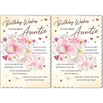Piccadilly Greetings Traditional Birthday Card Auntie - 9 x 6 inches, pink (Pack of 2)