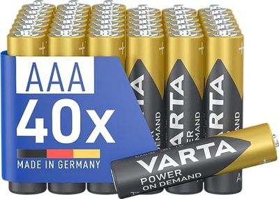 Pilhas AAA Micro VARTA Power on Demand (adequadas para acessórios de computador, aparelhos domésticos inteligentes ou lanternas), pacote de 40 unidades