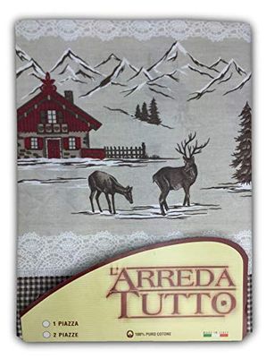 tex family Plaid d’Ameublement Couvre-Tout Grand Foulard Multi-Usage en Coton – Couvre-Lit, Protège-Canapé – Tyrol Montagne Rouge – 1 Place – Fabriqué en Italie