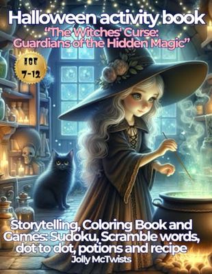 Halloween Activity Book "The Witches' Course : Guardians of the Hidden Magic”: Story telling, Coloring Book , Games : Sudoku, Scramble words, dot to dot, potions and recipe