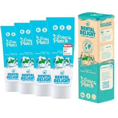 DENTAL DELIGHT Polar Punch 4-pak pasty do zębów Lodowiec Miętowy Wegańska, neutralna dla klimatu, wolna od mikroplastiku