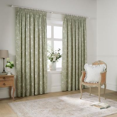 Wylder Nature par de cortinas opacas Bella Con pliegues de lápiz – 100% algodón, forradas Con Estampado Floral botánico Natural (Salvia - 137 cm de Largo x 168 cm de ancho - 2 paneles)