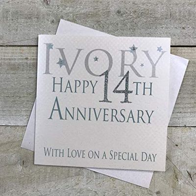 White Cotton Cards "Marfim Happy 14th aniversário com amor num dia especial cartão feito à mão