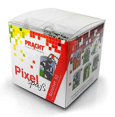 Pracht Creatives Hobby Pixel P90068-63501 Divertente set artigianale 30 per bambini, semplice sistema a innesto con piccole pietre in bioplastica realizzare 6 portachiavi (medaglioni)