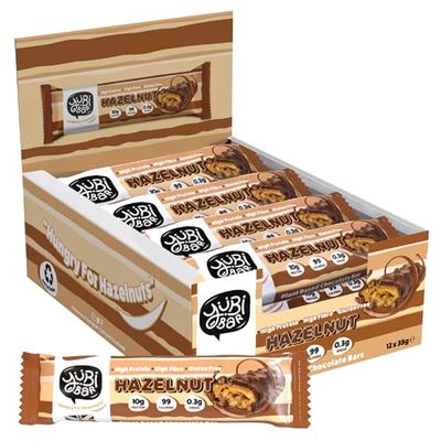 Yubi Hazelnut - 12 Pack - Protein Bars - 99 Calories, High Protein, High Fibre, Low Sugar, Gluten Free and Dairy Free - Healthy Snacks/Nutrition Bar - Chocolate Bars - 420g