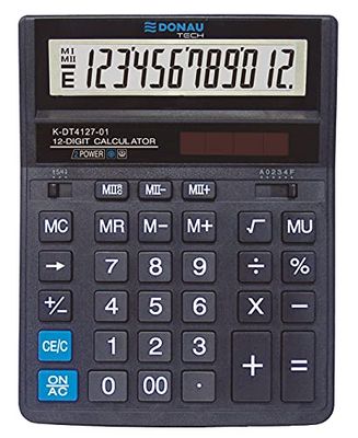 Bordsräknare DONAU TECH/K-DT4127-01 12-siffrig rotfunktion/203 x 158 x 31 mm/färg: svart/dator med 12-siffrig display/Dual-Power Sol-batteridrift, kompakt design/5 års garanti