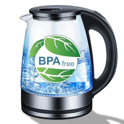 Electric Kettle & Glass Water Kettle with Blue LED, 1.8 Liter Cordless Kettle, Fast Boil, Boil-dry Protection, BPA Free, Auto Shut-Off, Black